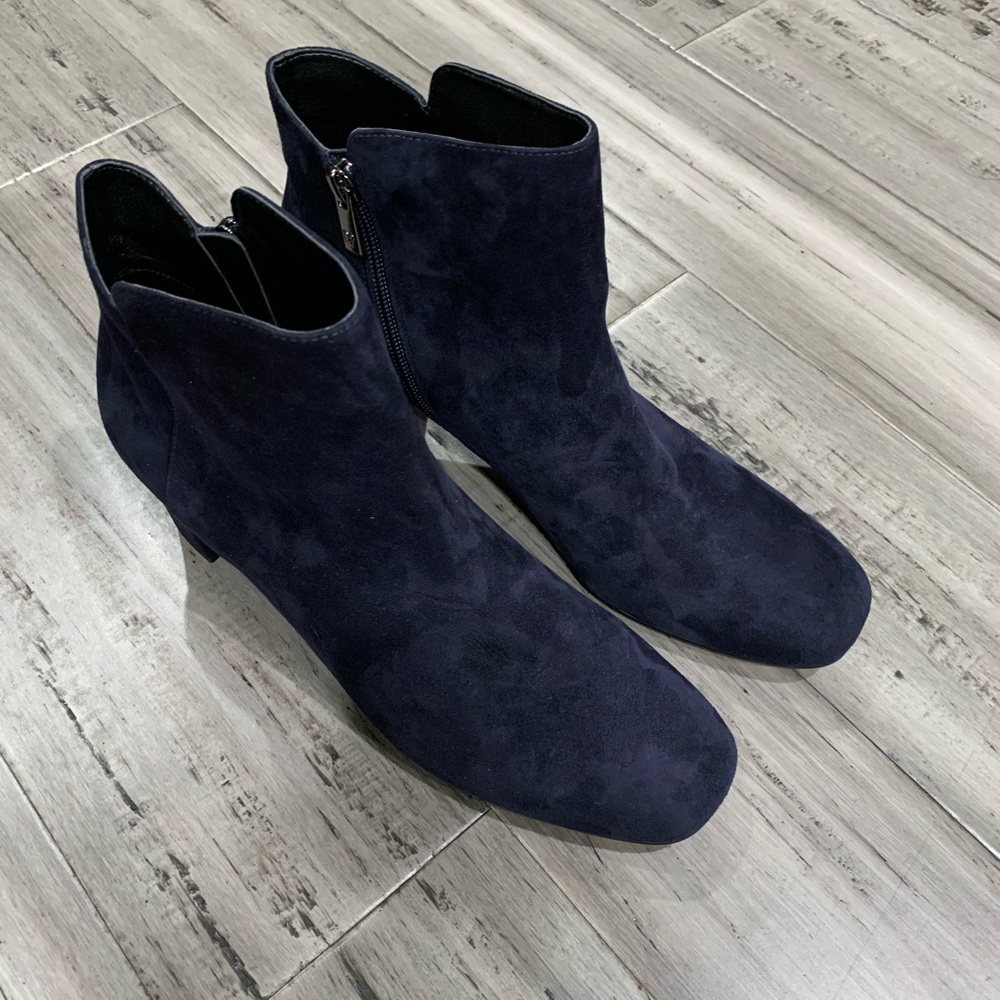 Donald J Pliner Blue Suede Jorie Bootie Block Heel